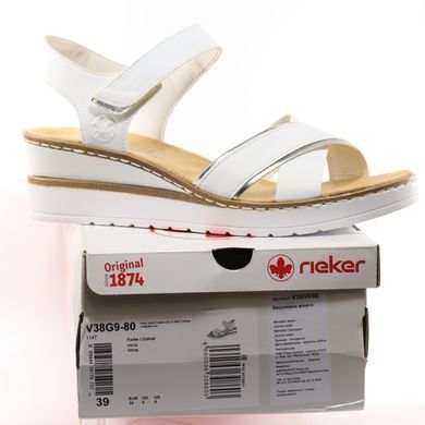 Фотографія 7 Жіночі босоніжки на танкетці RIEKER V38G9-80 white