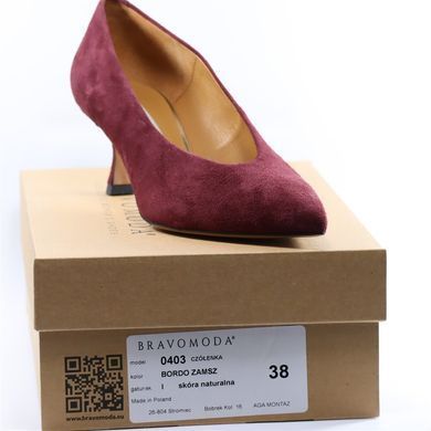 Фотографія 7 Жіночі туфлі на низьких підборах BRAVO MODA 0403 bordo zamsz